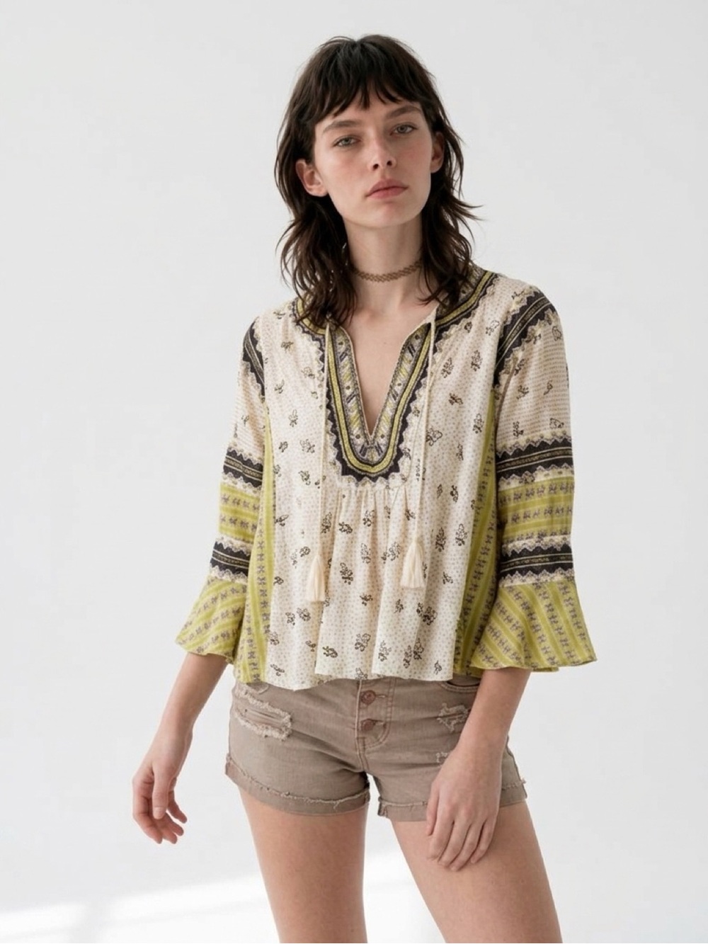 Free People But I Like It Boho Embroidered Blouse OB560513 - Size XS